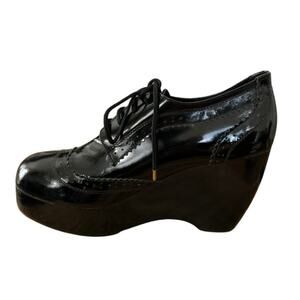 Shakuhachi Black Patent Leather Platform Wedge Oxfords – Cult Archival, Size 7